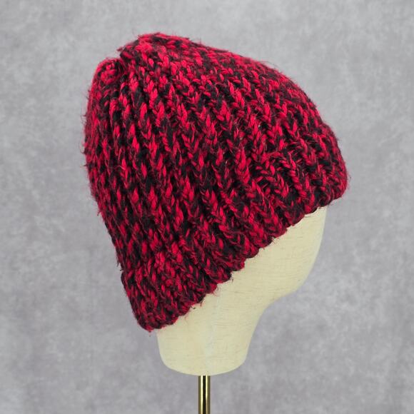 Red Black Crochet Knit Bucket Cap Hat Fun Vintage Y2K Funky Beanie - Picture 1 of 4